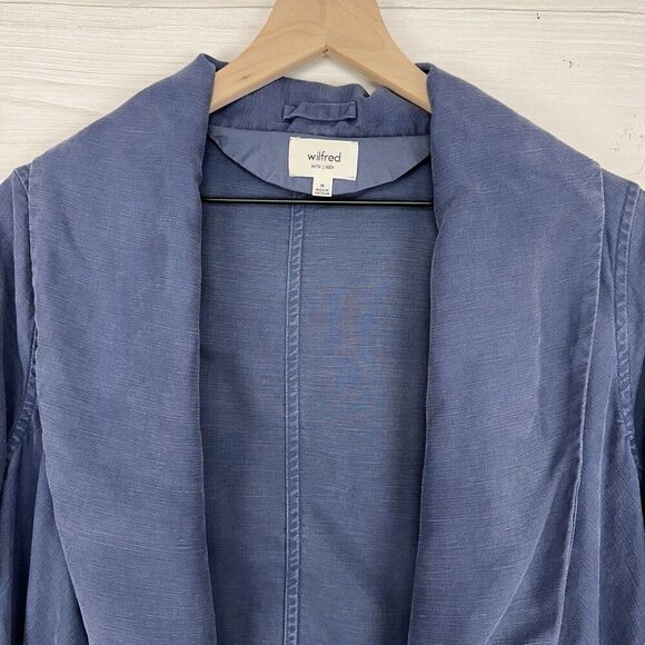 Aritzia Wilfred Chevalier Jacket Women M Linen Blend Open Front Dusty Denim Blue - Picture 2 of 16